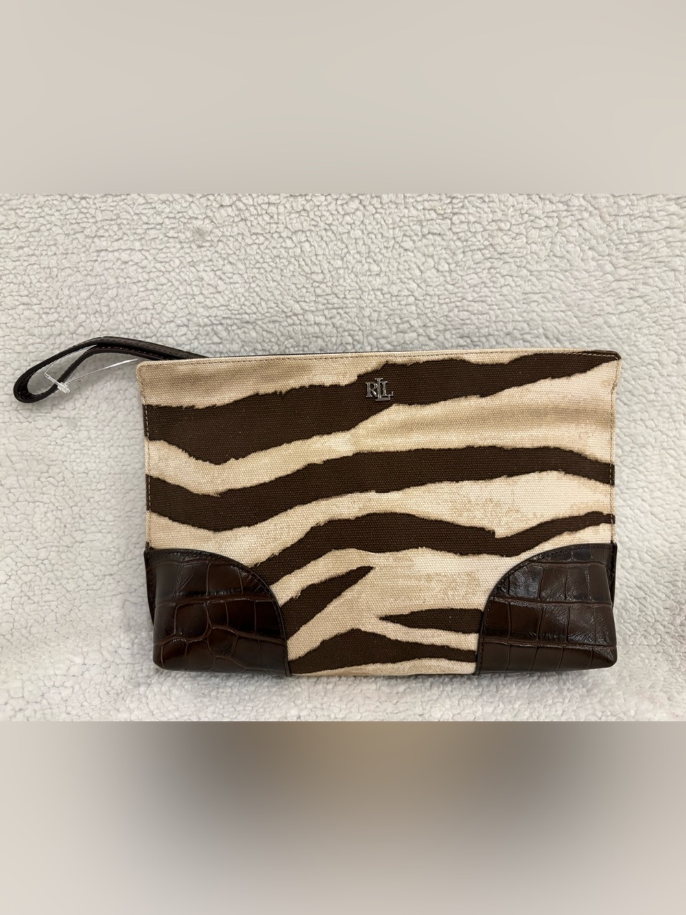 Ralph Lauren Zebra-Print Canvas & Leather Large Pouch NWT